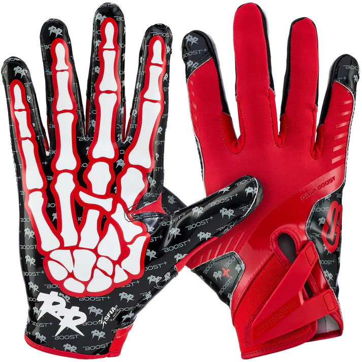 Grip Boost  Stealth 6.0 Boost Plus Football Gloves - Bones Red/Black - Adult Sizes
