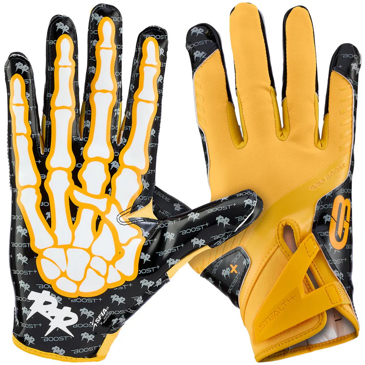 Grip Boost  Stealth 6.0 Boost Plus Football Gloves - Bones Yellow/Black - Adult Sizes