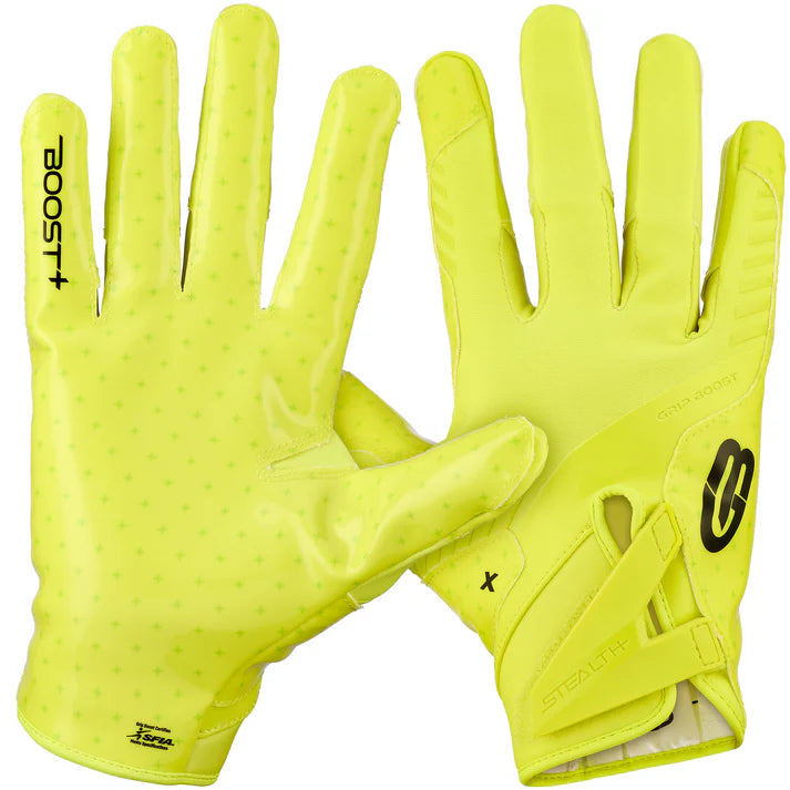 Grip Boost Stealth 6.0 Boost Plus Football Gloves - Solid Neon Yellow - Adult Sizes
