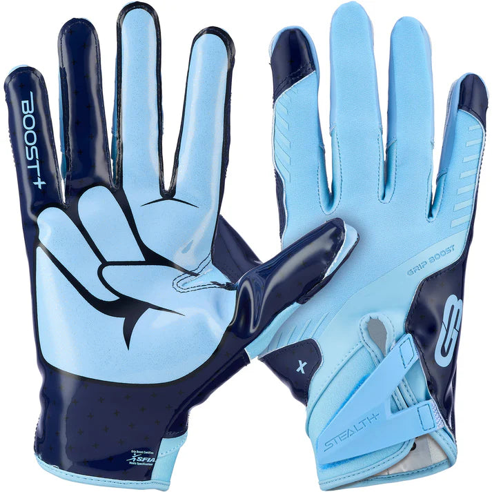 Grip Boost Peace Stealth 6.0 Boost Plus Football Gloves - Navy/Light Blue - Adult Sizes