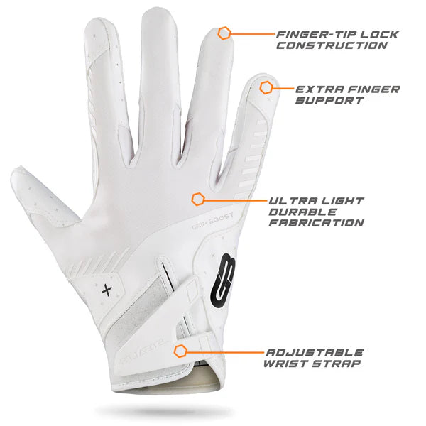 Grip Boost Stealth 6.0 Boost Plus Football Gloves - Solid White