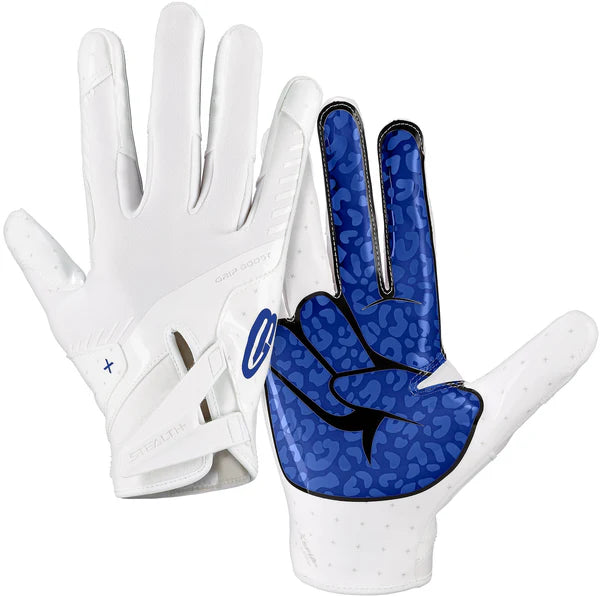 Grip Boost Peace Stealth 6.0 Boost Plus Football Gloves - White/Blue- Youth Sizes