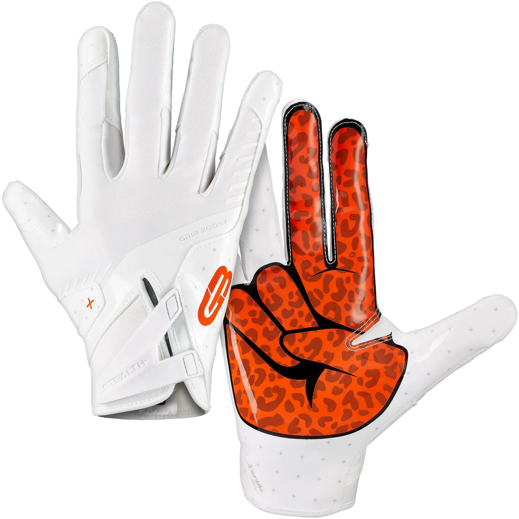 Grip Boost Peace Stealth 6.0 Boost Plus Football Gloves - White/Orange - Adult Sizes