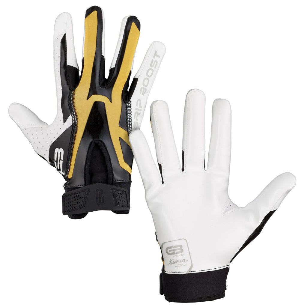 Grip Boost Stealth Black/Gold Dual Color Football Gloves - Youth Sizes
