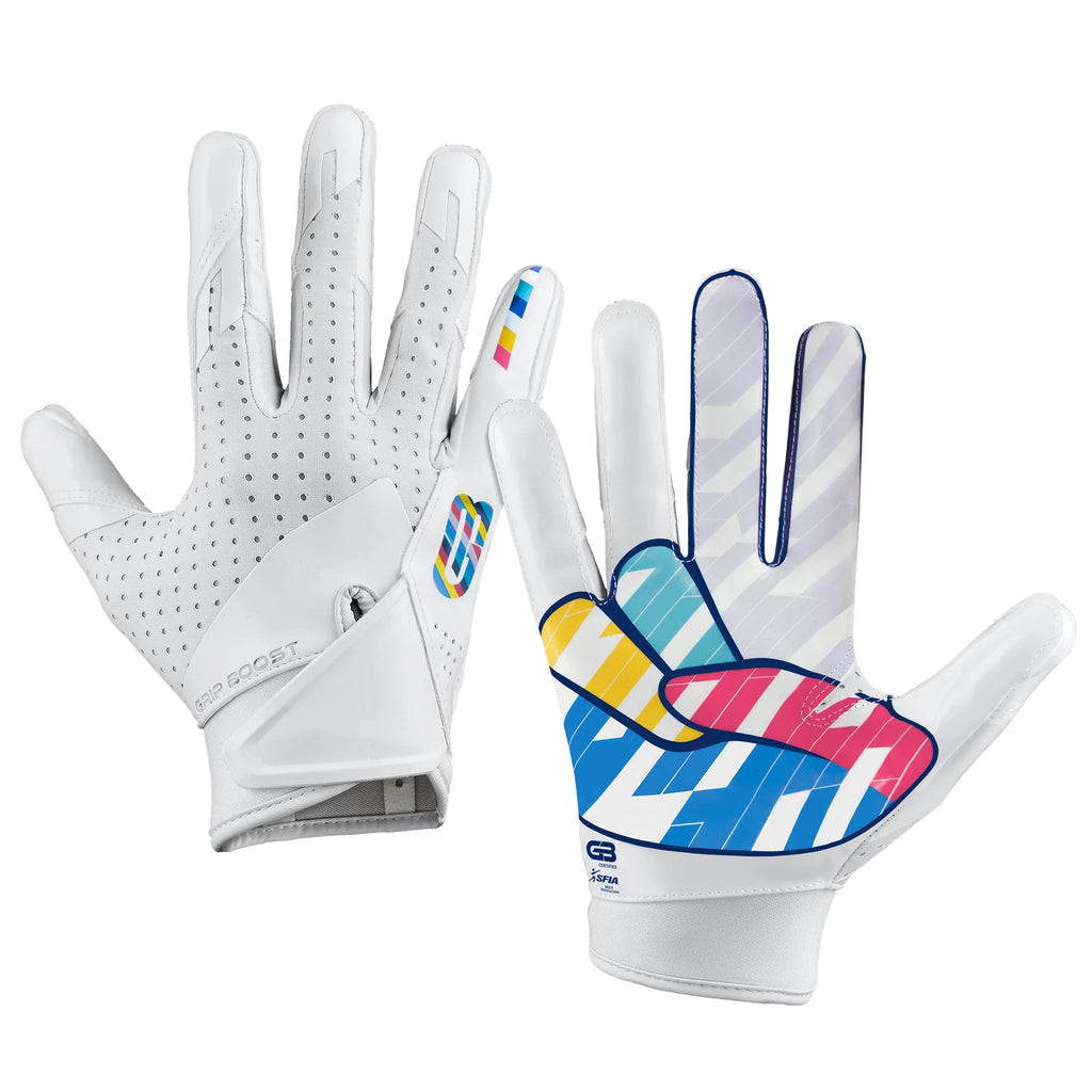 5.0 Grip Boost White Crucial Catch Football Gloves - Youth Sizes