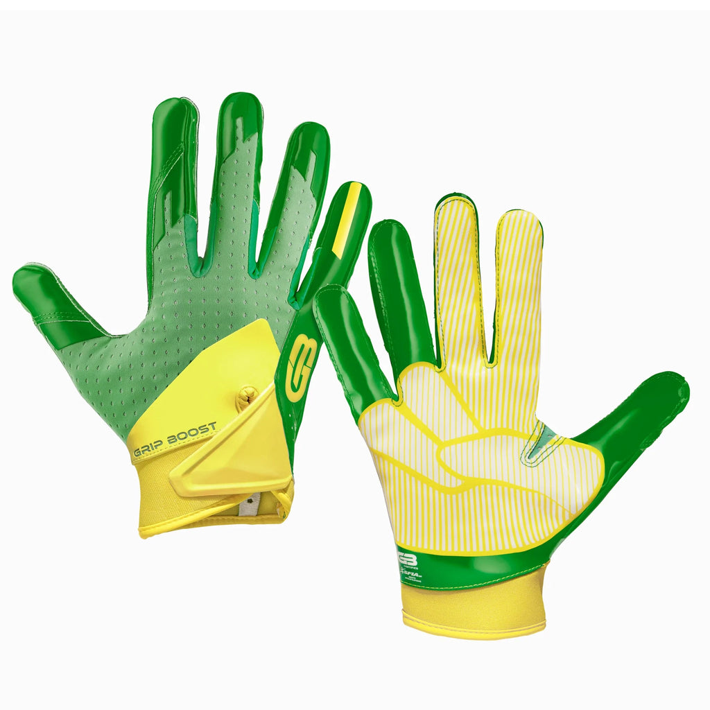 5.0 Grip Boost Kelly Green / Lemon Peace Print Football Gloves - Adult Sizes